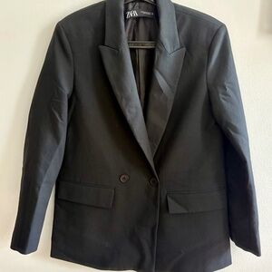 Women's Zara Blazer Black Double Breasted Oversized Blazer Sports Jacket XS